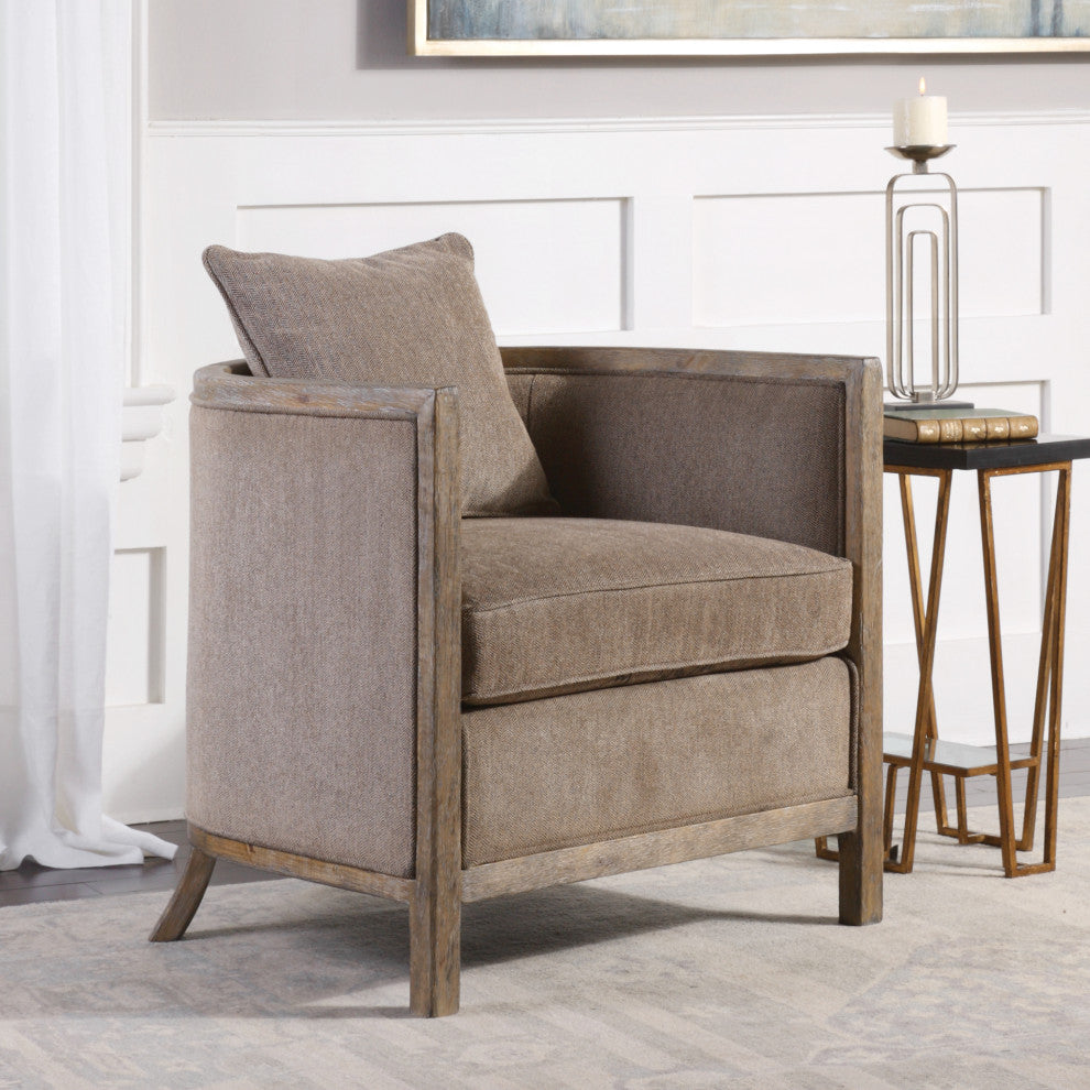 Uttermost Viaggio Contemporary Wood and Fabric Accent Chair in Gray