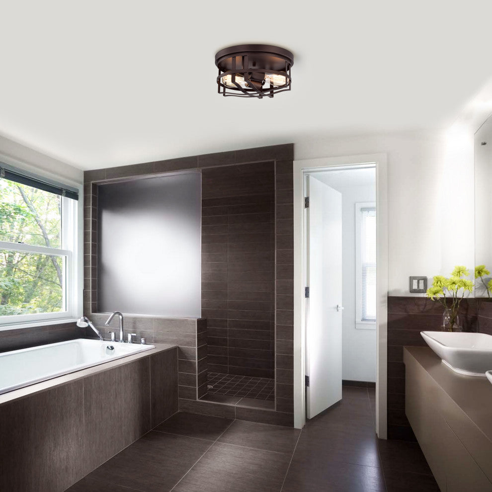 Chloe Lighting Ironclad Industrial 2-Light Oil Rubbed Bronze Ceiling Flush Mount