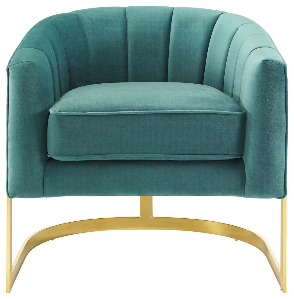Armchair Accent Chair, Set of 2, Velvet, Metal, Teal Blue, Modern, Lounge