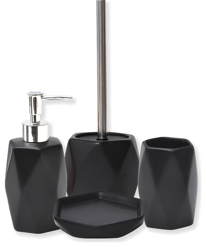 Diamond Bathroom Accessory Set 4-Pieces Black
