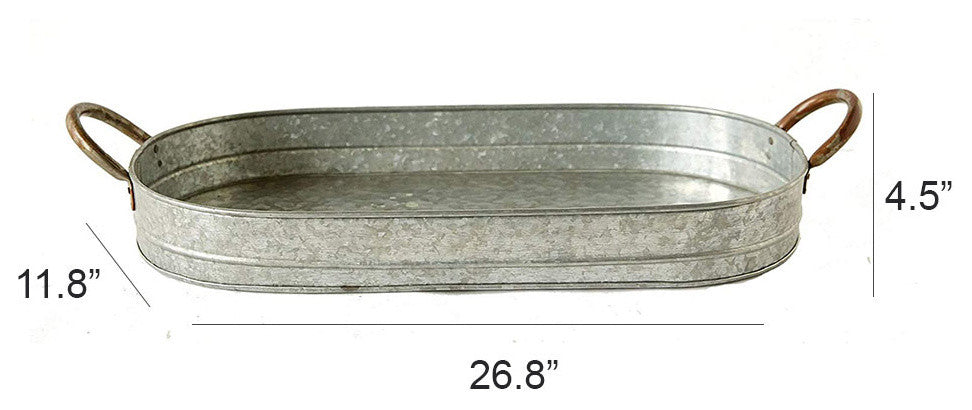 Benzara Galvanized Metal Tray With Ear Handles, Gray
