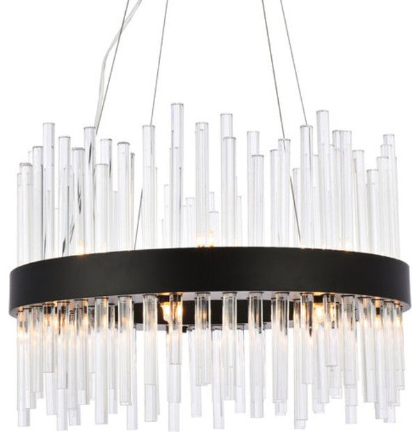 Elegant Lighting 3000D20 Dallas 14 Light 20"W Crystal Drum - Black