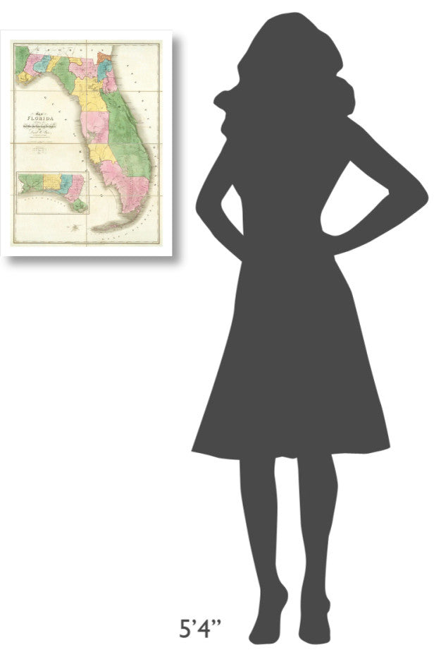 "Map of Florida, 1839" Digital Paper Print by David H. Burr, 18"x24"