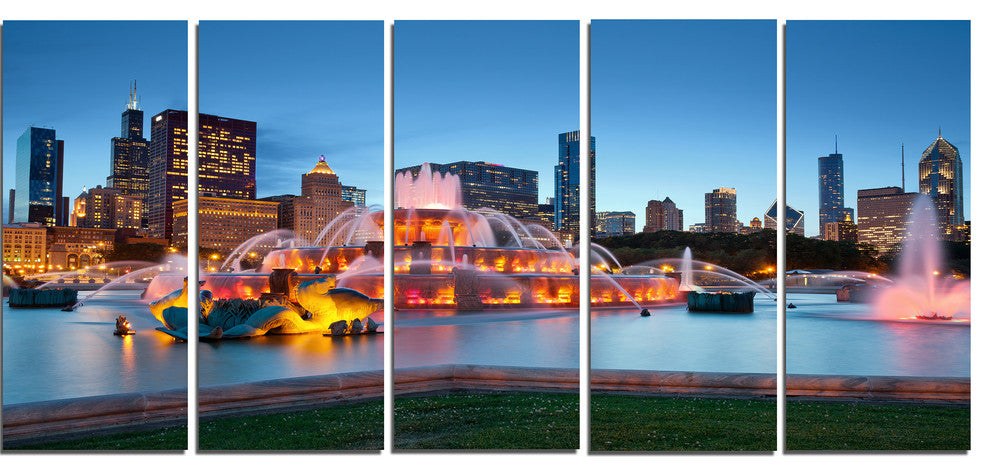 "Colorful Buckingham Fountain" Canvas Print60"x28", 5-Panels