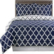 Meridian Cotton Printed Reversible Bed Set, Navy and White, Queen