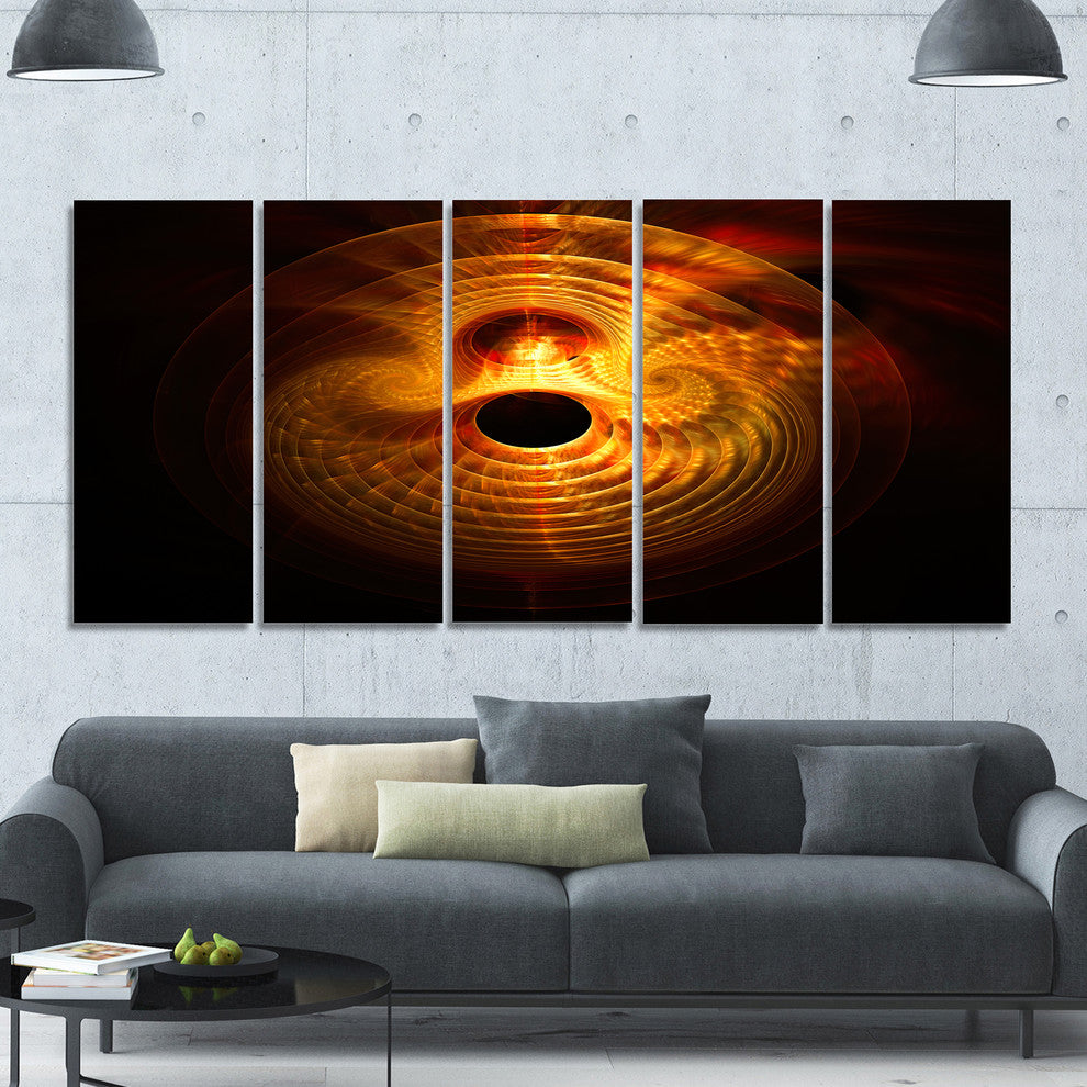 Bright Yellow Magical Lights, Abstract Art on Canvas, 60"x28", 5 Panels