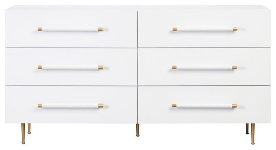 TOV Furniture Trident 32"H 6-Drawer Modern Wood/Iron Dresser in White/Gold