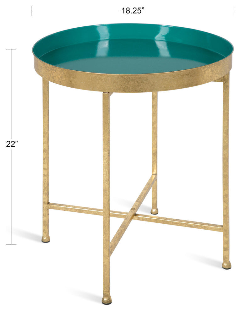 Celia Round Metal Side Table, Gold Teal