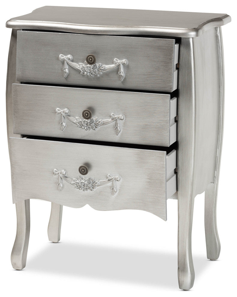Eliya Traditional Brushed Silver Finished Wood 3-Drawer Storage Cabinet