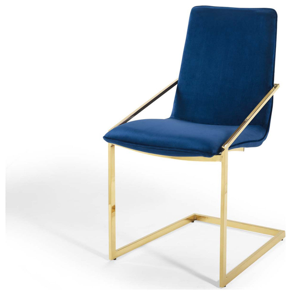 Side Dining Chair, Velvet, Metal, Gold Blue Navy, Modern, Cafe Bistro Restaurant