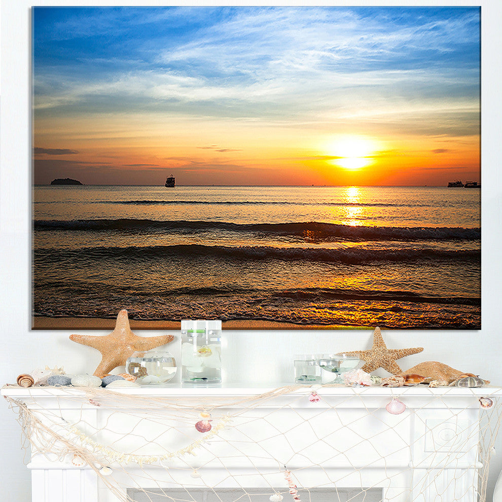 "Fascinating Sunset Over Clam Beach" Modern Beach Canvas Art Print, 32"x16"