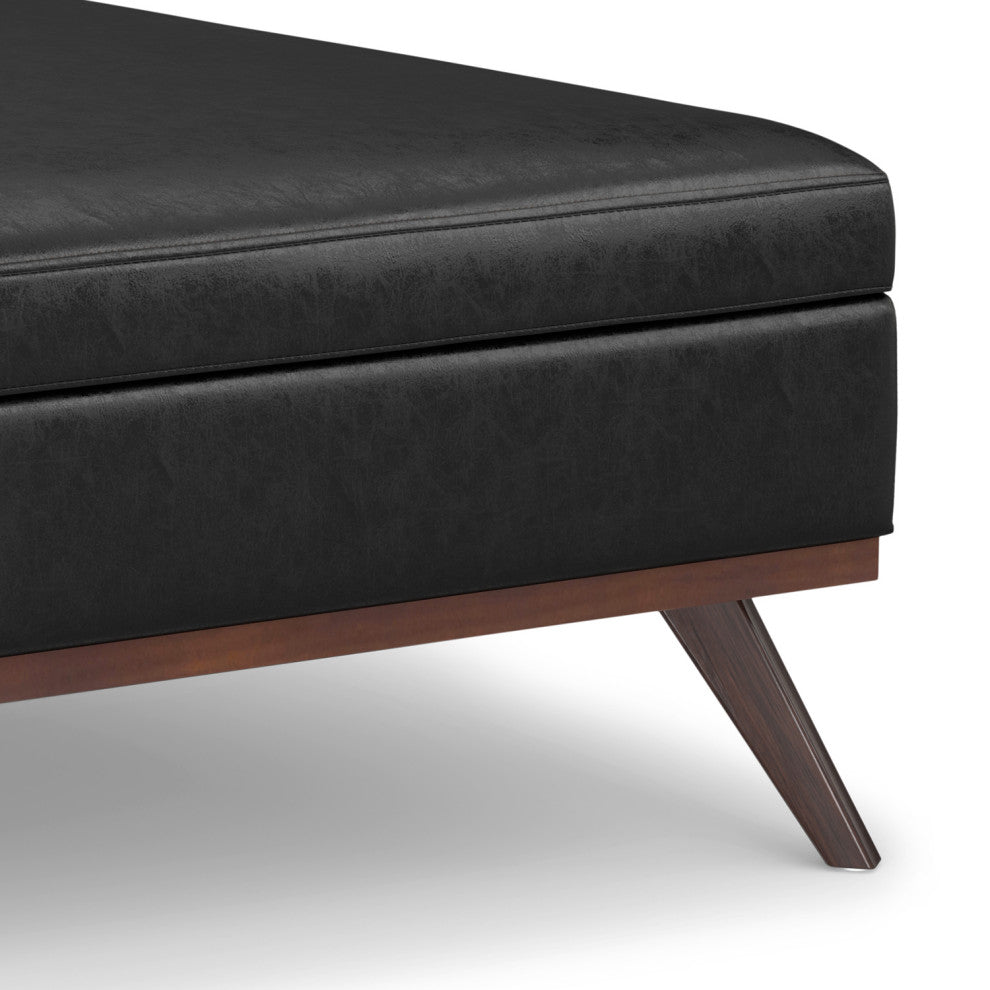 Owen XL Square Coffee Table Storage Ottoman, Distressed Black, 41"