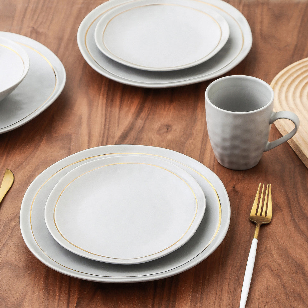Stone Lain Clara Porcelain 16 Piece Dinnerware Set, Gray