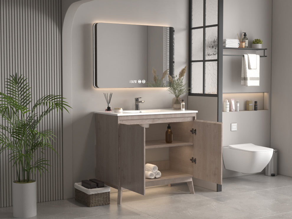36" Modern Style Light Oak Wood Finish Zaren Single Sink Bathroom Vanity