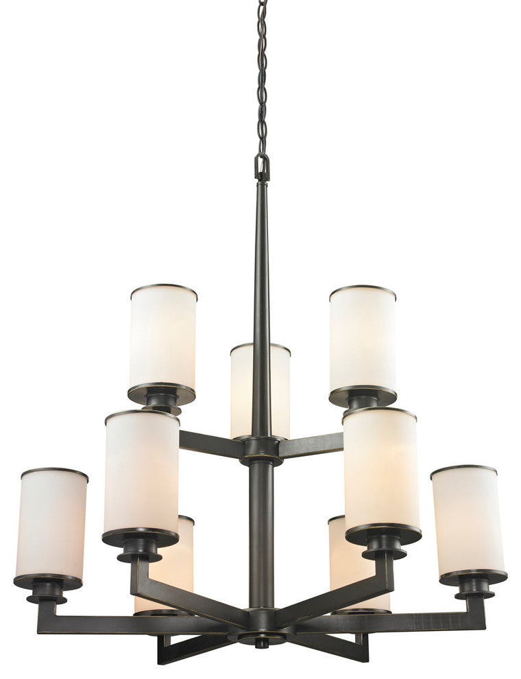 Savannah 9 Light Chandelier, Olde Bronze With Matte Opal Glass