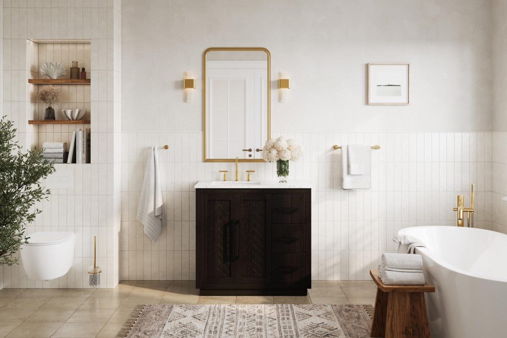 Home Living 36" Single Bathroom Vanity, Chocolate Oak