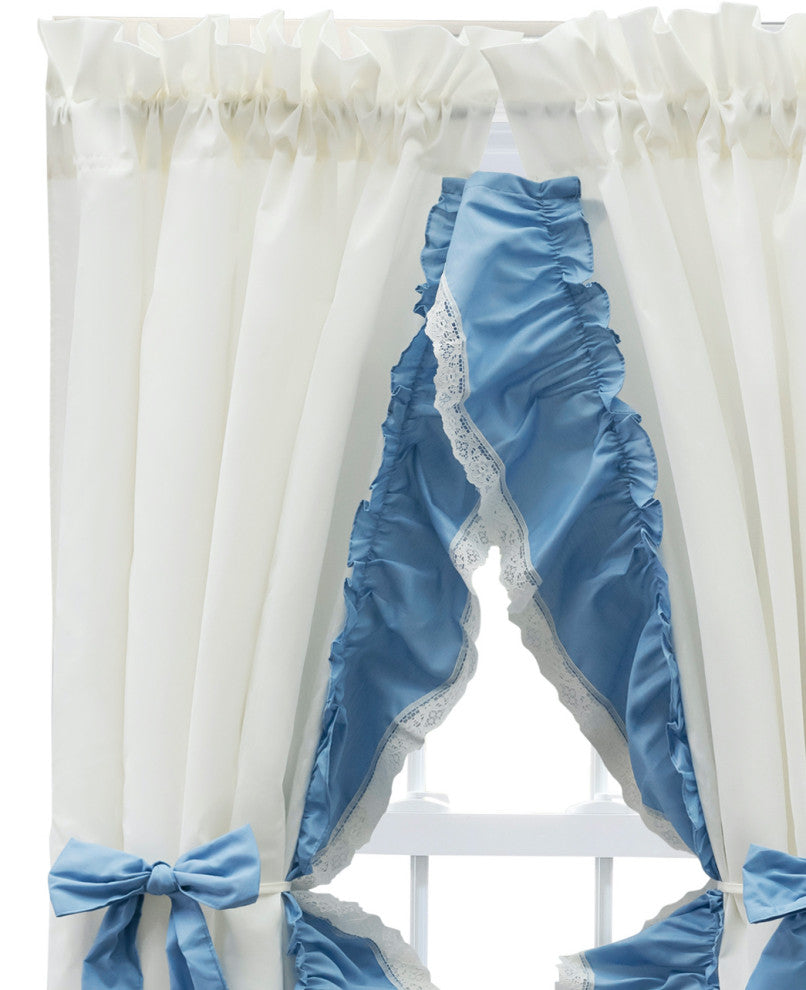 Madelyn Ruffled Victorian Priscilla Pair with Tiebacks, Slate, 100"x63"
