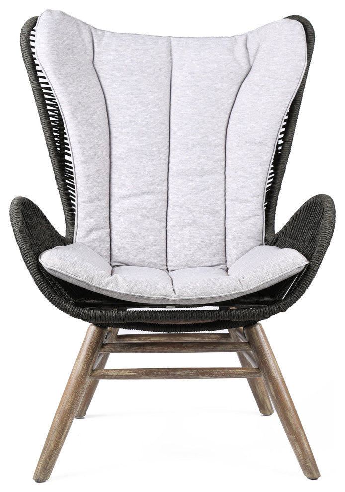 Benzara BM245723 Indoor Outdoor Lounge Chair Intricate Rope Woven Wingback, Gray