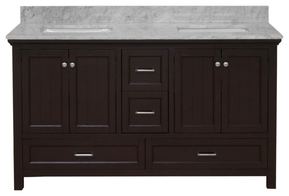 Paige 60" Bathroom Vanity, Chocolate, Carrara Marble, Double Sink