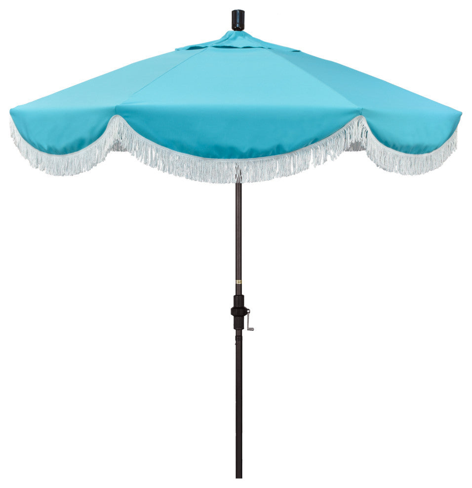 7.5' Bronze Surfside Patio Umbrella With Ribs and White Fringe, Aruba