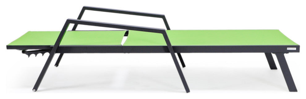 LeisureMod Marlin Outdoor Patio Stackable Chaise Lounge Chair with Arms Set of 2, Green