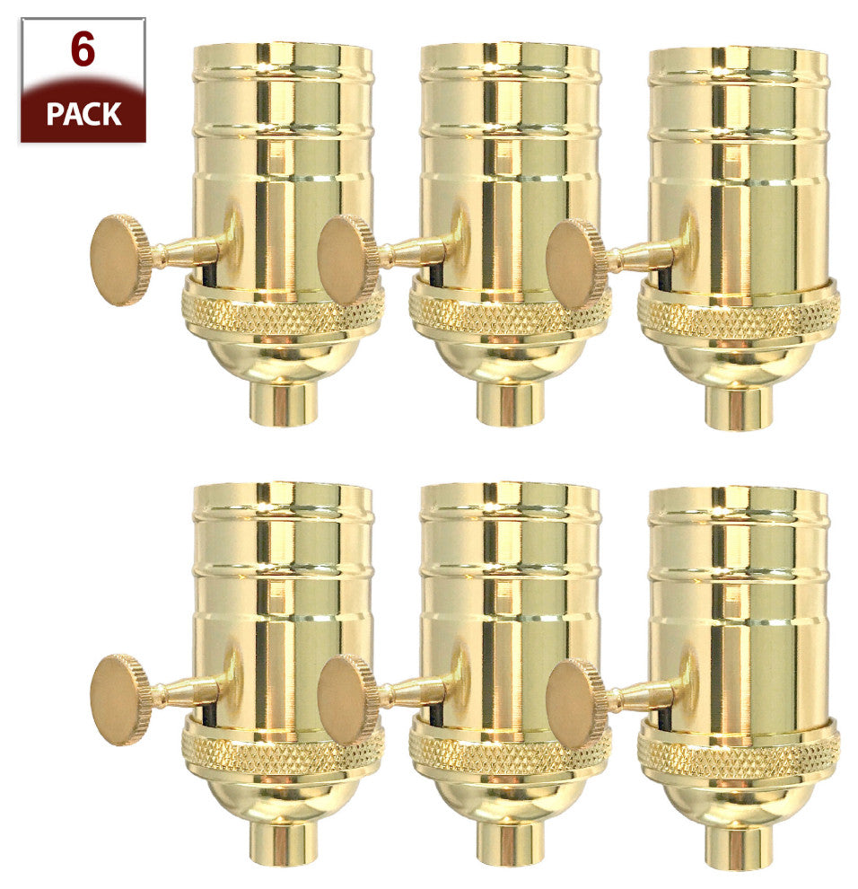 Royal Designs, Inc. 3 Way Vintage Lamp Socket, Polished Brass, Set of 6