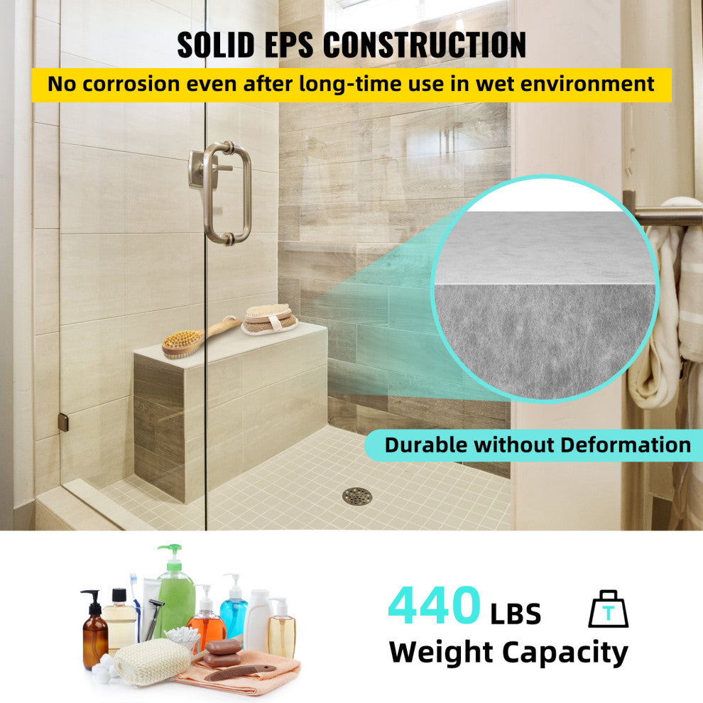 VEVOR Tile Shower Seat, 38.2"x11.4"x20" Corner Shower Bench 440lbs