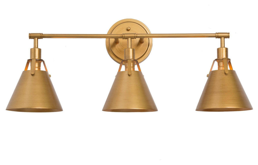 LNC Modern Antique Brushed Gold 3-Light Bathroom Vanity Light