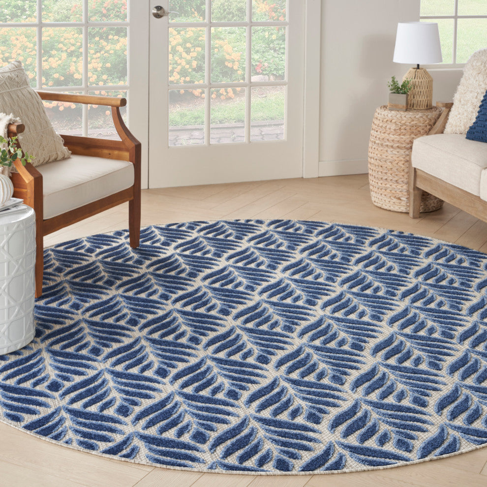 Nourison Aloha 7'10" Round Blue Tropical Area Rug