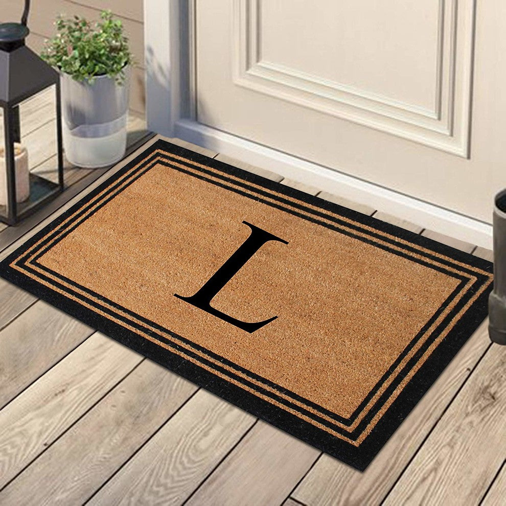 A1HC Black/Beige Coir Monogrammed Doormat 24"x39" , L