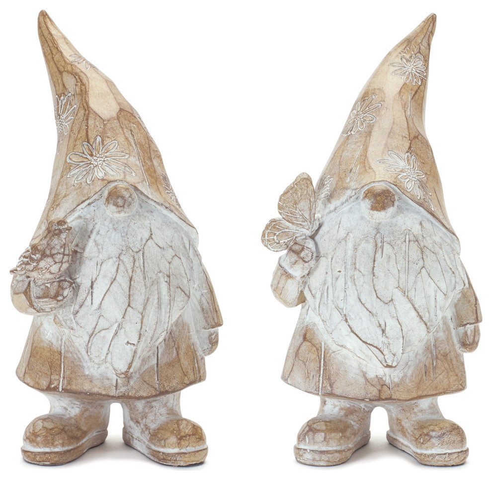 Carved Spring Gnome Figurine, 2-Piece Set