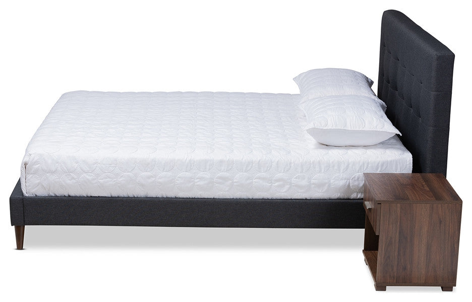 Modern Dark Grey Fabric Upholstered Full Size Platform Bed with 2-Nightstand