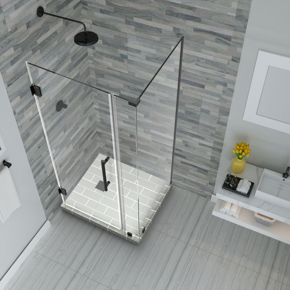 Bromley 30.25"-31.25"x36.375"x72" Frameless Corner Hinged Shower Enclosure