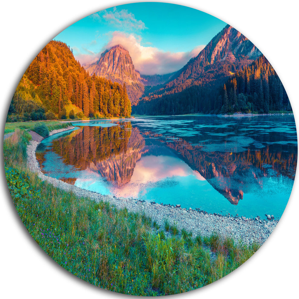 Beautiful Swiss Lake Obersee, Landscape Photo Round Metal Wall Art, 11"