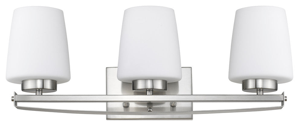 Olivia 3-Light Brushed Nickel Bath Vanity-Light Etched White Glass 23"