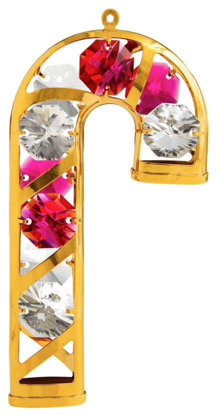 24K Gold Plated Crystal Studded Candy Cane Ornament