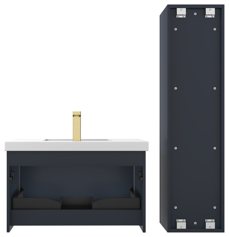 Floating Bathroom Vanity with Sink, Wall Mounted Vanity, Blue, 30" W/ Sink, Side Cabinet