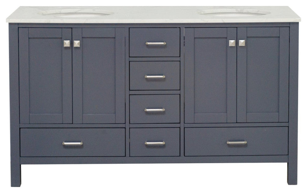Horizon 60" Double Bathroom Vanity, Marine Gray, Engineered Carrara