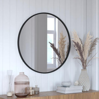 Julianne Round Metal Framed Wall Mirror, Black, 30"