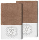 Linum Home Turkish Cotton Monica 2-Piece Embellished Hand Towel Set, Latte