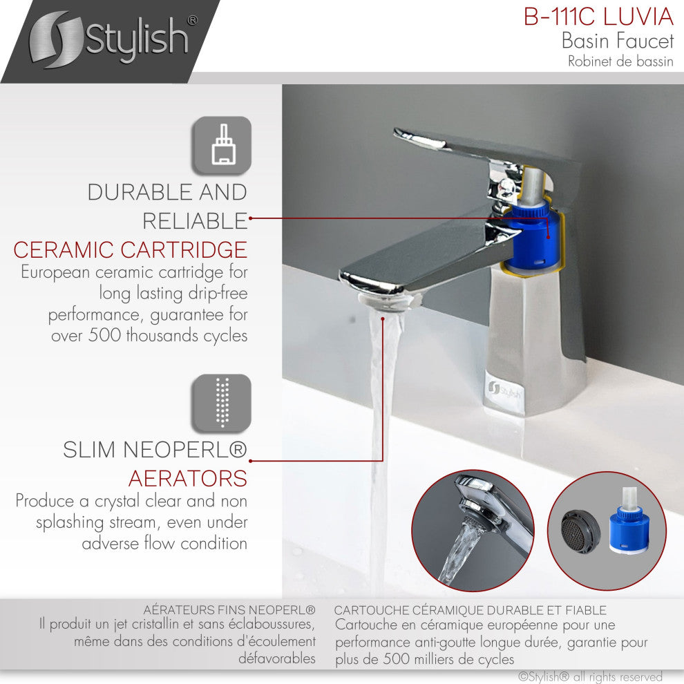 STYLISH Single Handle Bathroom Faucet - Polished Chrome
