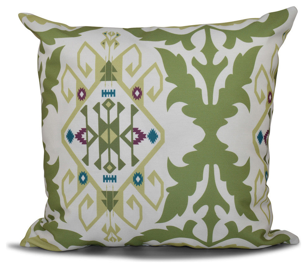 Bombay Medallion, Geometric Print Pillow, Green, 20"x20"