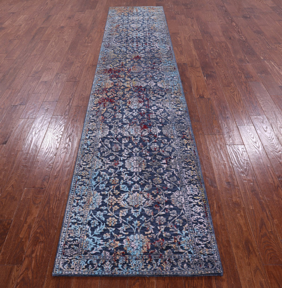 Runner Wool and Silk Persian Hand-Knotted Rug 2' 7" X 12' 5" Q11818