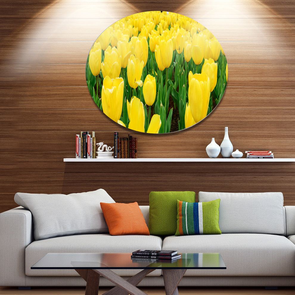 Bright Tulip Flowers In Garden, Flower Round Wall Art, 23"