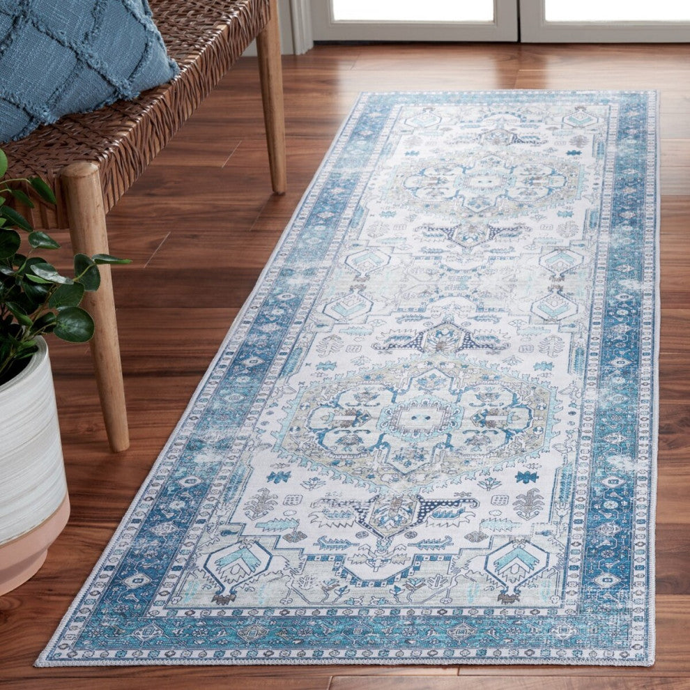 Safavieh Arizona Machine-Washable Collection ARZ105 Rug, Beige/Blue, 2'6"x8'