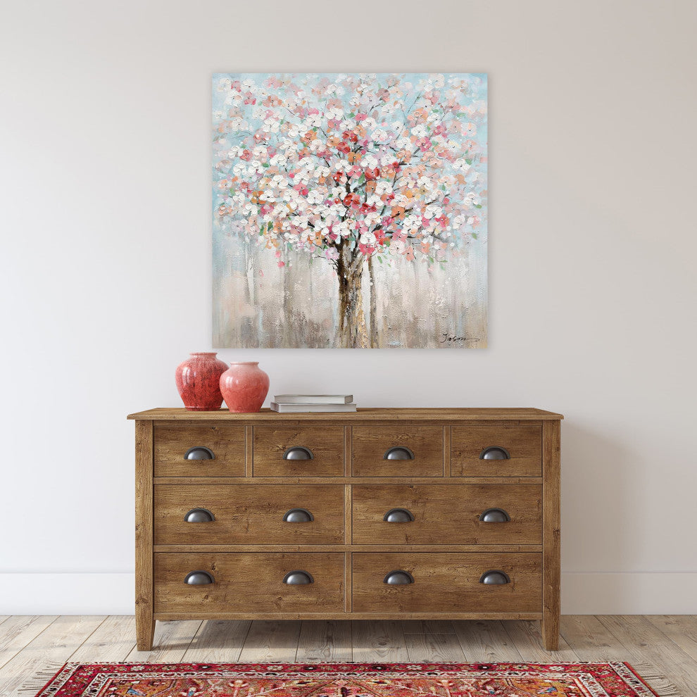 "Spring Disposition" - Abstract Textured Peach Blossom Art on Wrapped Canvas