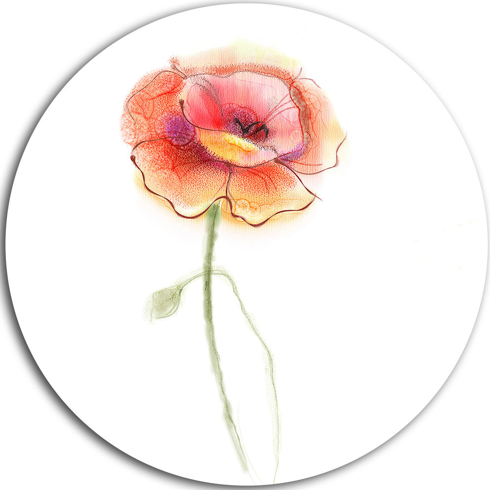 Isolated Watercolor Poppy Flower, Flower Round Metal Wall Art, 11"