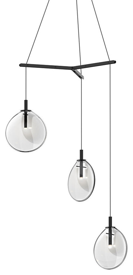 Sonneman 2995-SML Cantina 3 Light 30"W Full Sized Pendant - Satin Black / Clear
