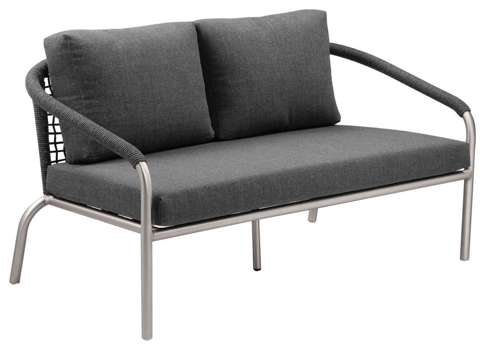 Benzara BM287758 Outdoor Sofa Gray Fade Resistant Upholstery, Silver Aluminum