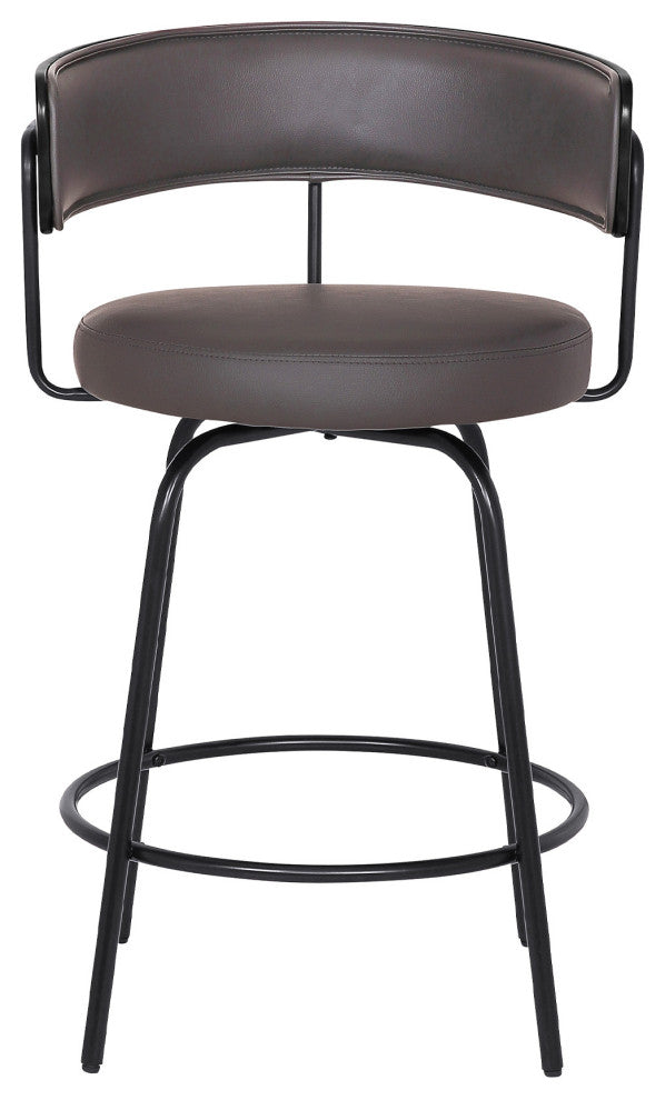 26" Gray Faux Leather Modern Swivel Bar Stool